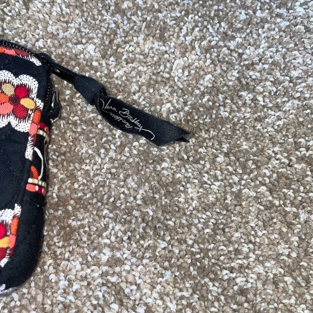 Vera Bradley wallet wristlet black floral print quilted  rectangular 2 pockets